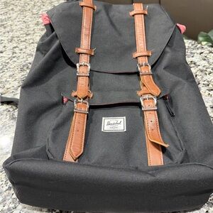 Herschel Supply Company Black Backpack with Brown Leather Straps
